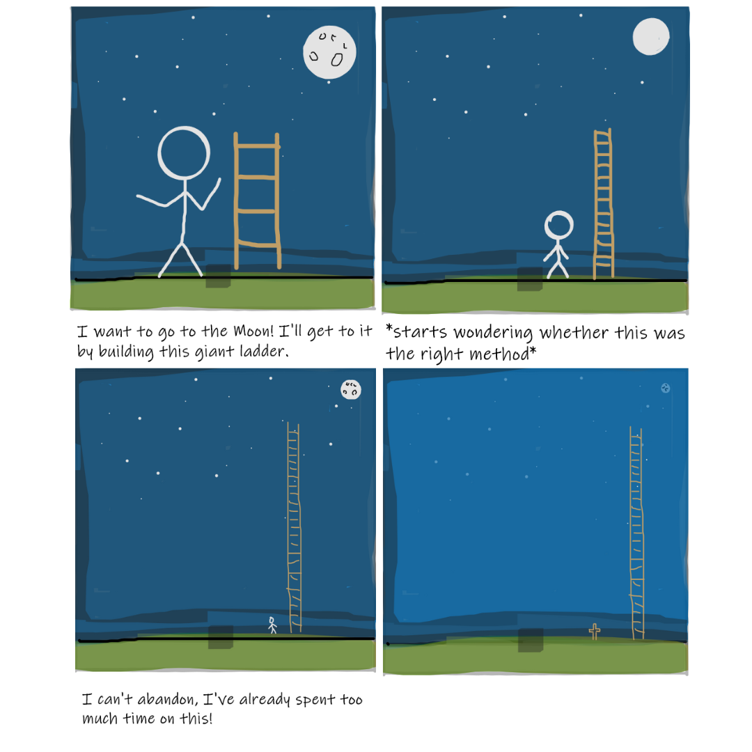 stick man building a ladder to the moon